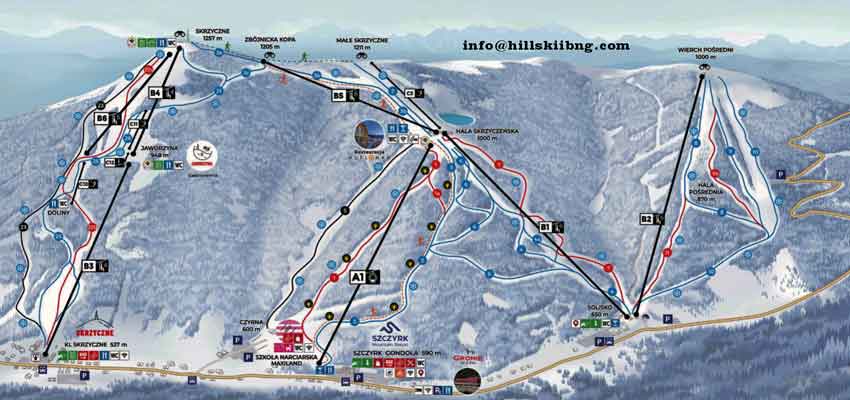 Szczyrk Trail Map for Skiing in Poland