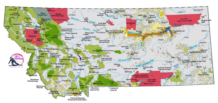 Skiing in Montana and State Map